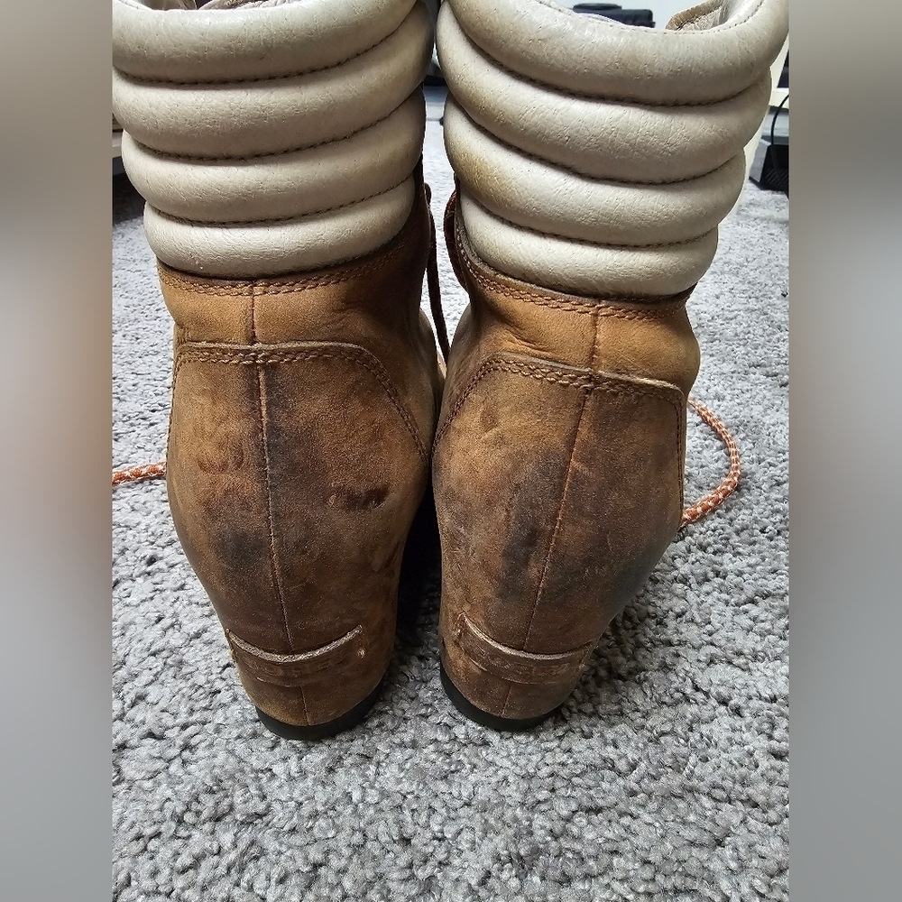 Sorel Womens 9.5 Conquest Hidden‎ Wedge Leather Winter Snow Boots Brown Lace Up - Picture 5 of 8